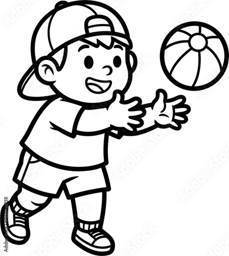 Little boy playing with beach ball.