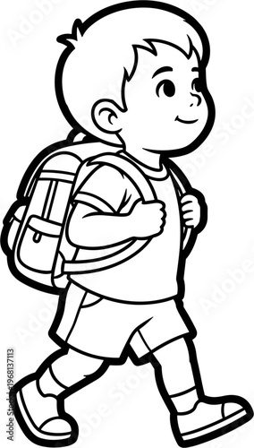 Little Boy Walking With Backpack On.