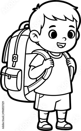Little boy with big school backpack 1.