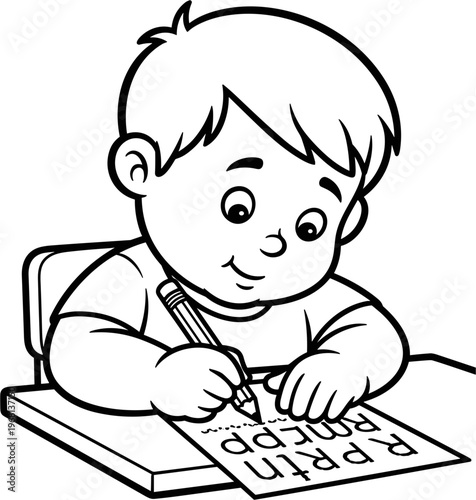 Little Boy Writing on Paper 1.