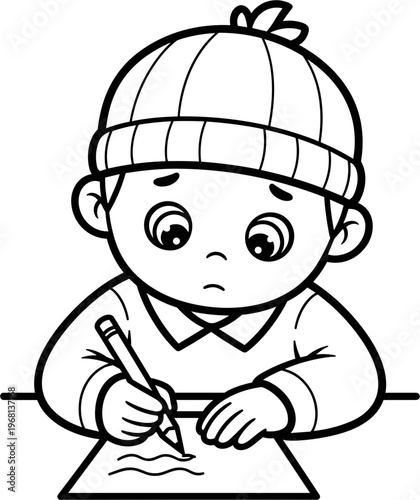 Little boy writing on paper.