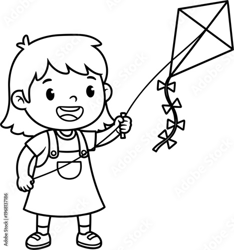 Little girl holding a kite string.