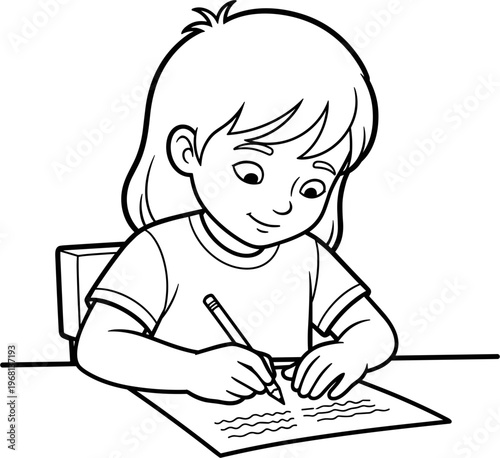 Little girl writing on paper.