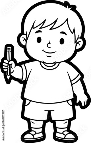 Smiling Boy Holding a Pencil 1.