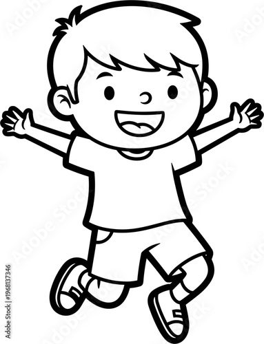 Smiling Boy in Casual Clothing Jumping.