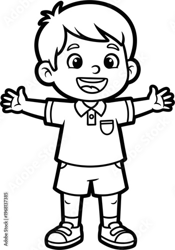 Smiling Boy in Casual Outfit Stands.