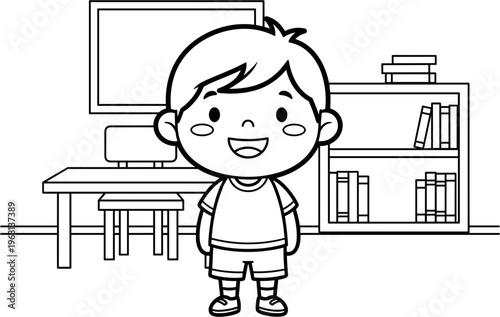 Smiling Boy in Casual Clothing Standing.