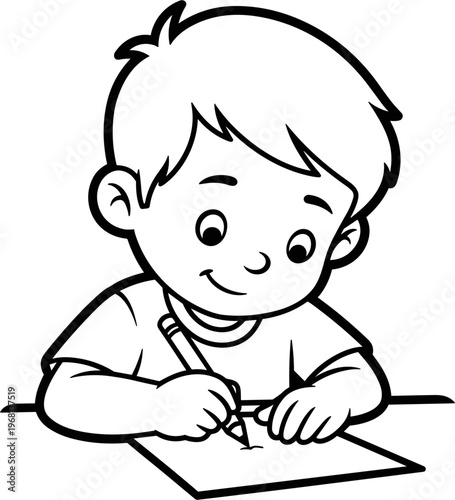 Smiling Boy Writing on Paper 1.