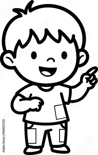 Smiling Cartoon Boy Pointing Finger 1.
