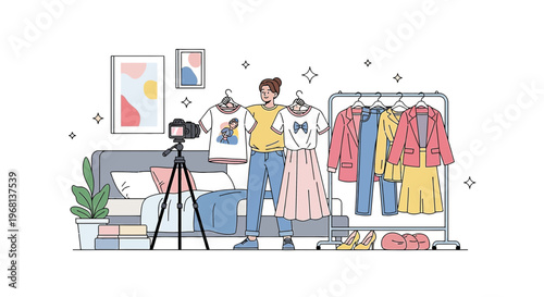 Fashion Influencer Presenting Outfits for Online Video Recording