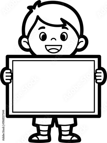 Smiling Child Holding Blank Sign Board.