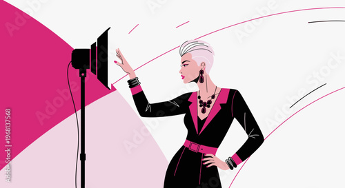 Fashion Model Posing Under Spotlight, Studio Lighting, Glamour Portrait