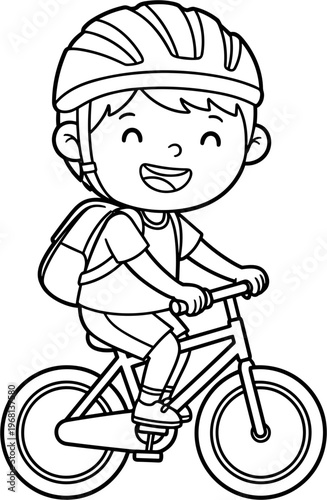 Smiling child riding a bicycle fast.