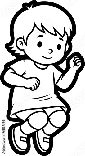 Smiling little boy in motion running.