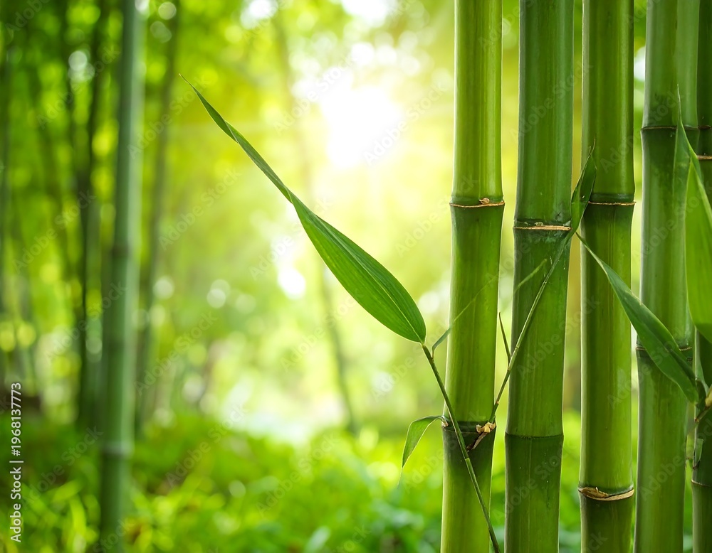 Obraz premium Bamboo forest with sunlight filtering through.