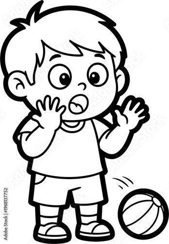 Surprised young boy with basketball.