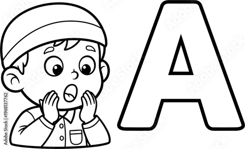 Surprised young boy in hat.