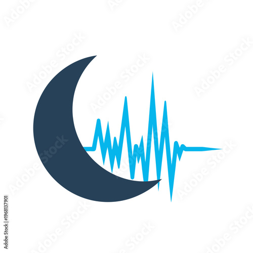 A stylized logo featuring a dark blue crescent moon shape combined with a vibrant blue jagged waveform, suggesting themes of sleep, health, or nocturnal activity.