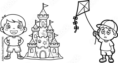 Two Boys Playing Outside Happy Children.