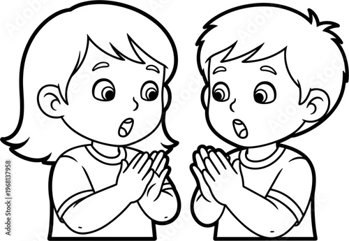 Two children praying with hands together.