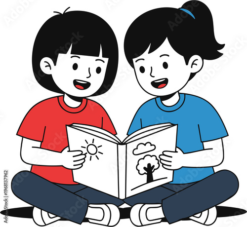 Two children reading a book together 3.