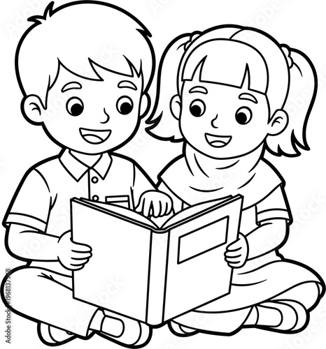 Two children reading a book together 2.