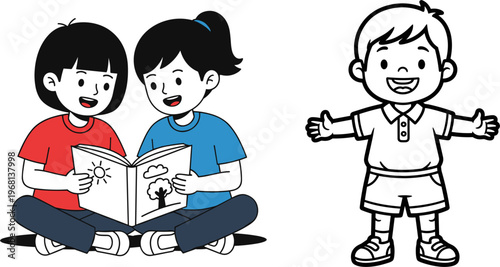 Two Girls Reading a Book Together.