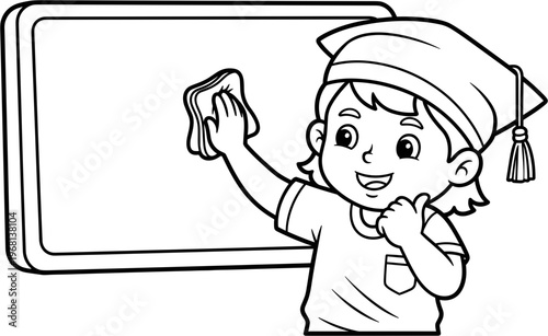 Young Boy Wearing Graduation Cap Smiling.