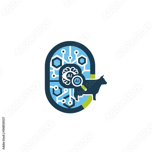 An illustrative logo depicting artificial intelligence and data analysis applied to livestock farming and smart agriculture practices.