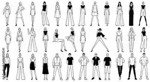 Fashion Illustration Templates Vector Female Stylized Male Figure Croquis Body Design Set