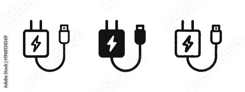 Charger and Cable Power Adapter Icon Set