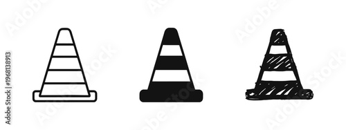 Traffic Safety Cone Warning Icon Set
