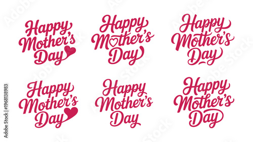 Pink happy mothers day typography set for festive print and digital design.
