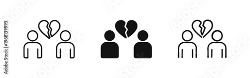 Broken Heart Between Two People Icon Set Representing Relationship Breakup and Sadness