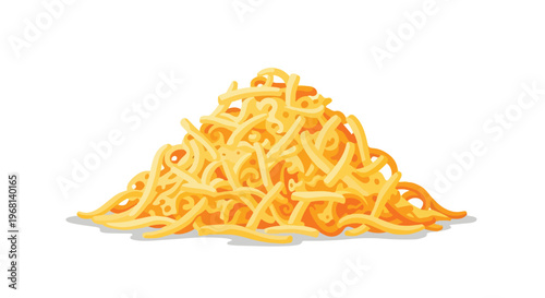 A visually appealing illustration depicting a substantial heap of golden shredded dairy product, highlighting its texture and readiness for diverse