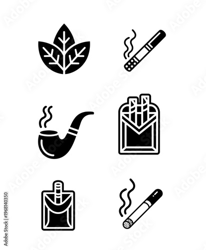 Vintage Style Cigarette and Tobacco Icon Set Vector Illustration