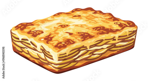 Deliciously golden-baked layered pasta casserole with a bubbly cheese topping, a classic comfort food illustration for culinary themes and