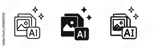 AI Generated Image Document Icons with Sparkles - Artificial Intelligence Art Creation Symbol