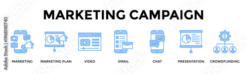 Marketing Campaign Banner Web Icon Set Collection Pack Vector Illustration Concept For Launch Campaigns That Attract Audiences Support And Funding