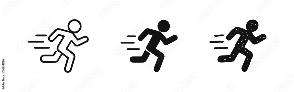Fototapeta premium Running Person Icon Set with Speed Lines - Active Movement, Sport, and Urgency Symbols