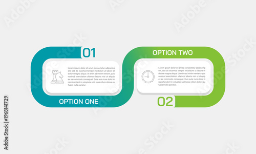 Infographic design template with 2 options or steps in infinity loop shape for business process. Vector illustration.