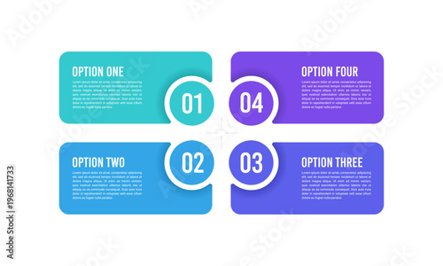 Four options square diagram with interlocking parts for process workflow and data visualization. Vector illustration.