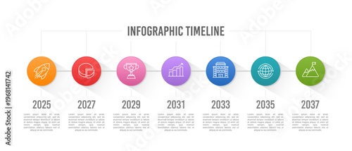 Strategic business growth timeline  seven stages of development and achievement. Timeline, Milestone and Anniversary. Vector illustration.