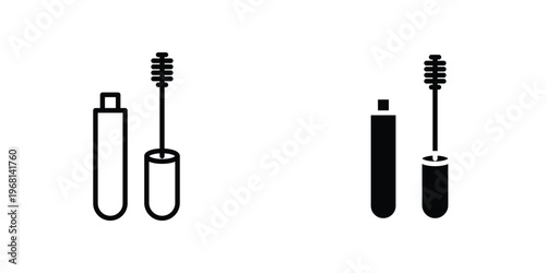Mascara brush icon in doodles flat and line stroke pack