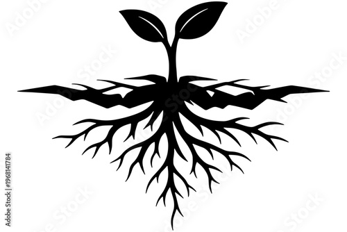 Minimal Silhouette of Seedling Emerging from Dry Earth