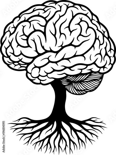 Brain tree silhouette Vector illustration