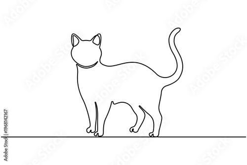 Cat continuous one line drawing minimalist outline vector illustration isolated on white background.Minimalist cat one line drawing continuous outline.