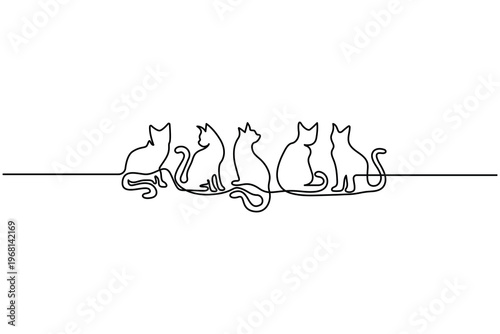 Cat set continuous one line drawing minimalist outline vector illustration isolated on white background.