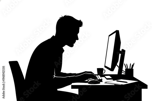 The Solitary Programmer: Silhouette of an individual immersed in work, fingers dancing across the keyboard, a study in focused concentration.
