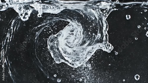Dynamic swirl of white liquid against a dark background with tiny bubbles